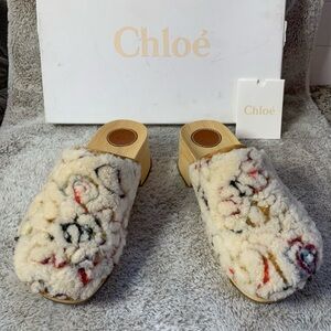 Chloe Joy Platform Shearling Slip on Clogs in MultiColor White EU 38 US 8 NEW